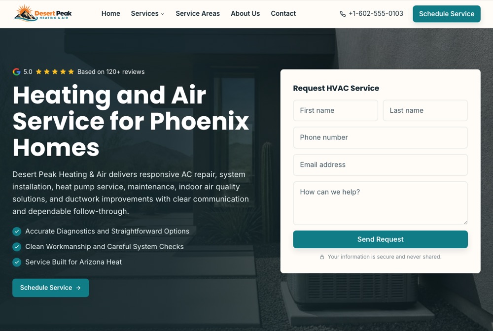 Desert Peak Heating & Air website